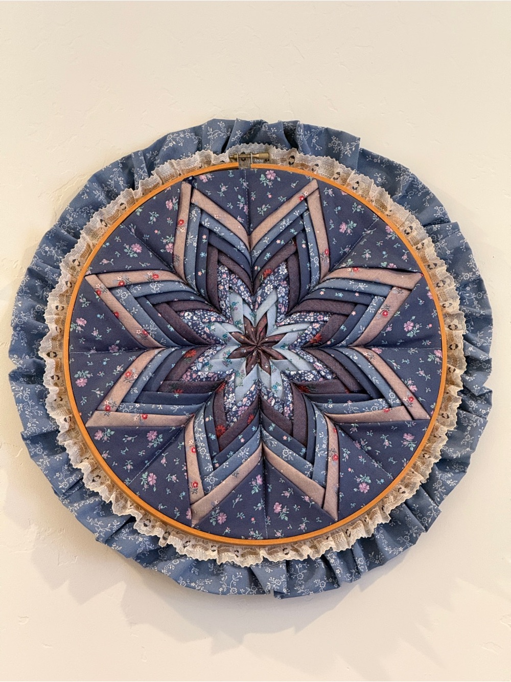 Handmade Folded Star Quilt Wall Hanging Cottagecore Farmhouse Grandmillennial